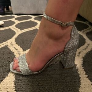 Kelly & Katie Glittering Silver Block Heels